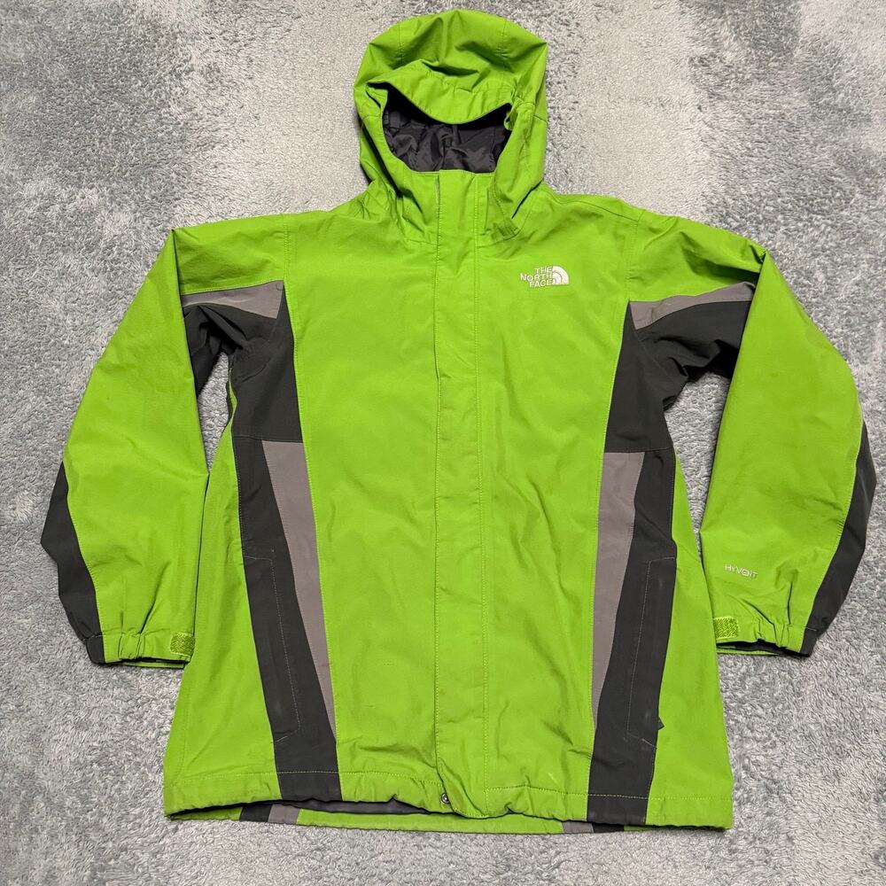 The North Face Jacket Kids Youth Boys Large 14-16 Green Hooded Rain Jacket ***